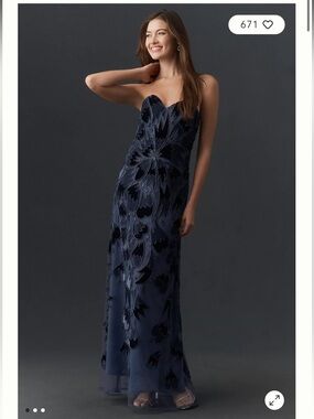 helsi sasha blue velvet beaded strapless sweetheart maxi gown dress small NEW